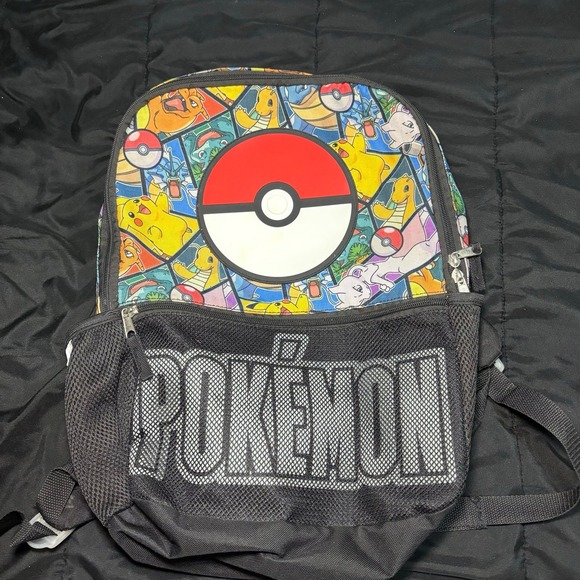 Pokemon Bioworld Backpack Book Bag 16" x 12" x 4" Pikachu Charmander Mewtwo Kids - Picture 1 of 9